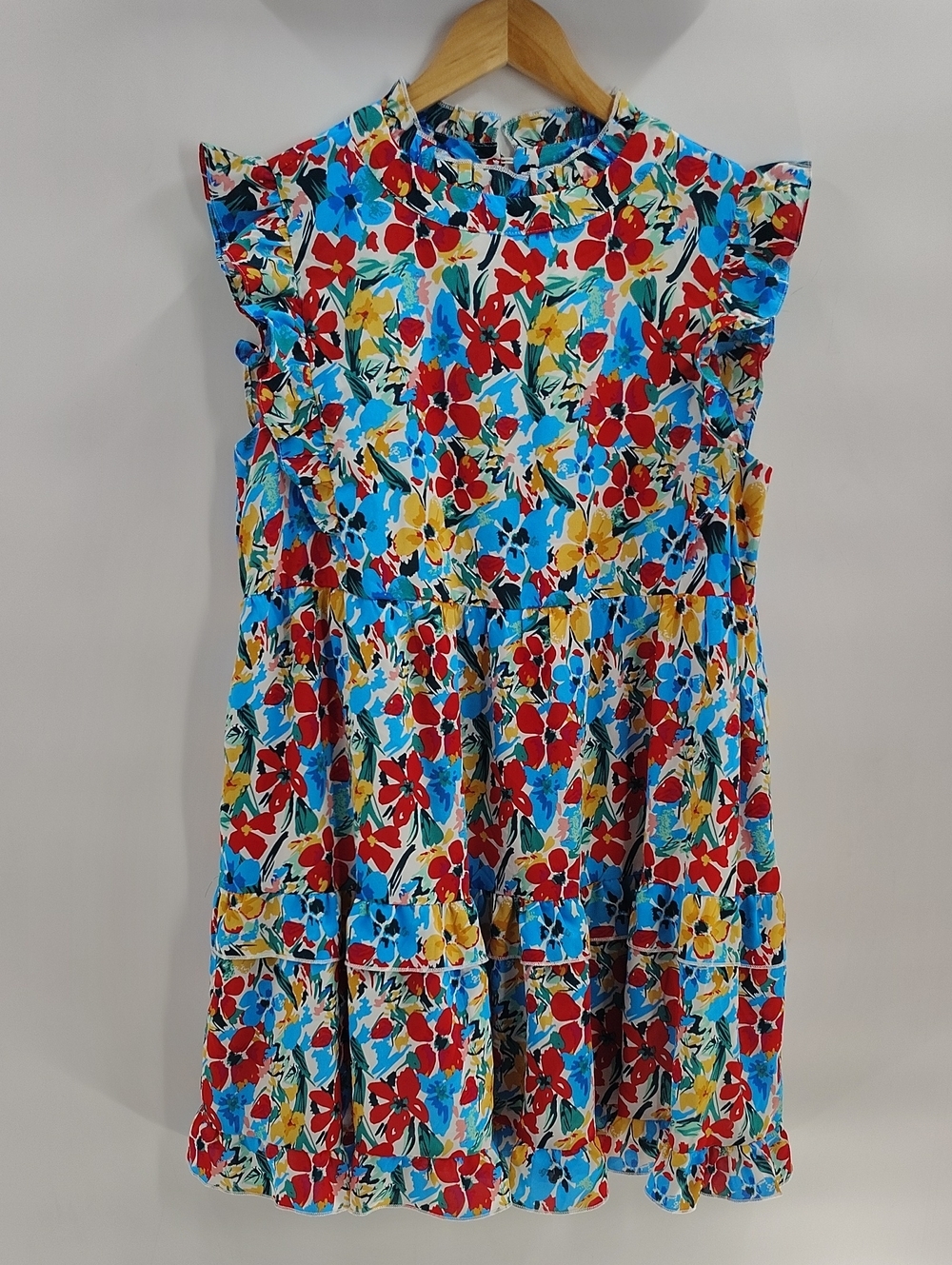 Jodifl Dress Size Large Multicolor Floral Print Ruffle Sleeve